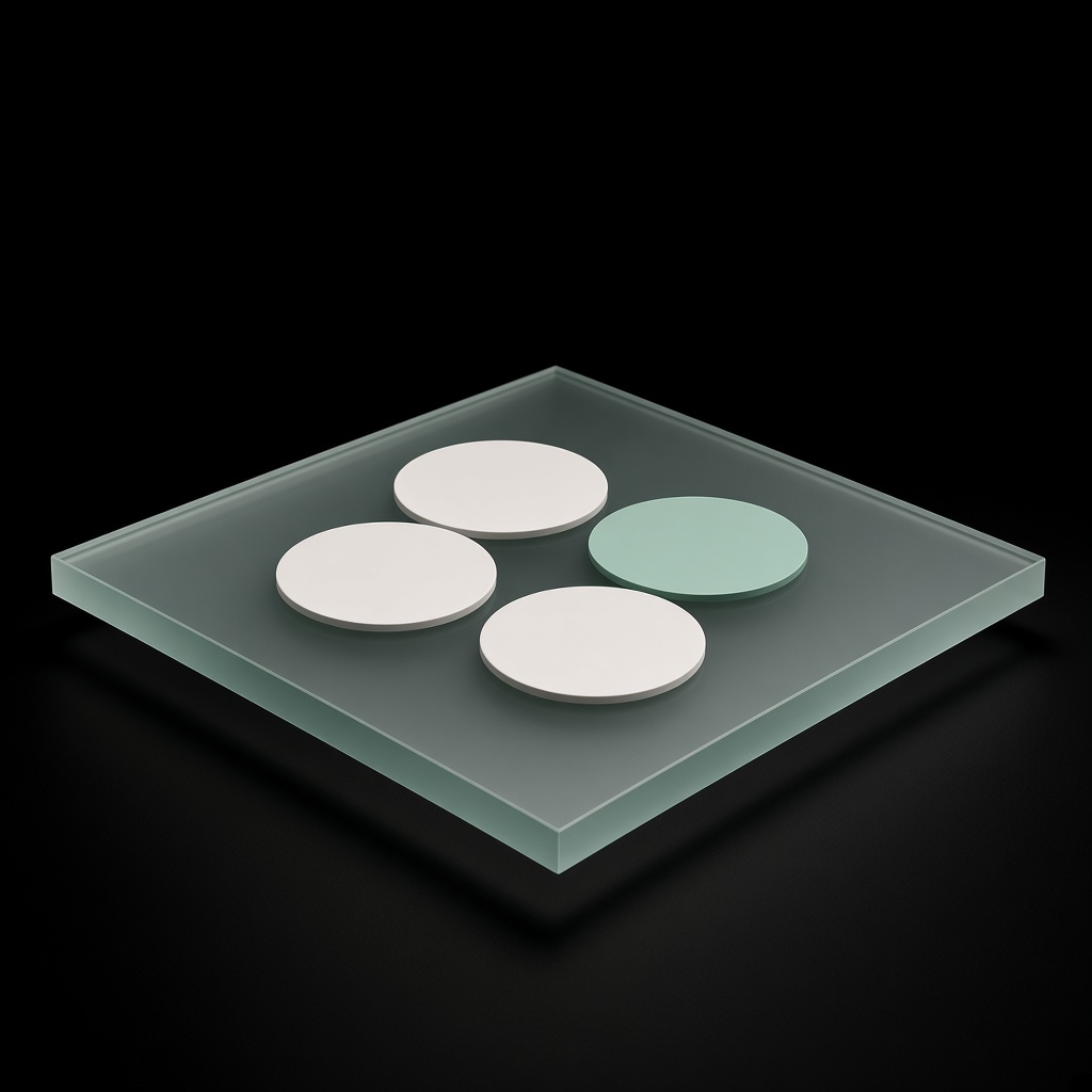 A glass slab holding a few discs